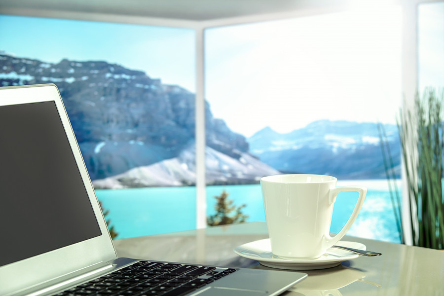 Laptop notebook work landscape sea coffee 1164783 pxhere